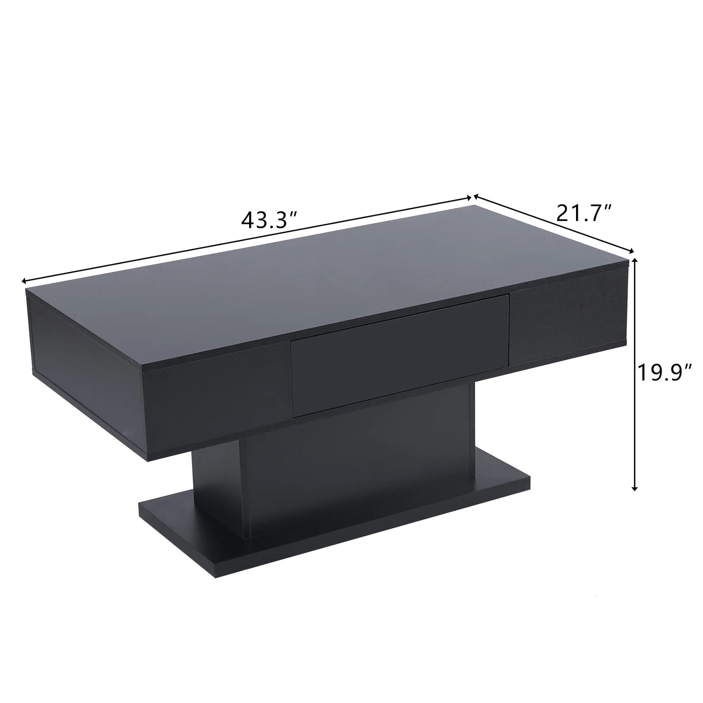 LED Coffee Table with Storage Shelf and 2 Drawers, High Gloss Cocktail Table Accent Furniture for Living Room 43.3" White