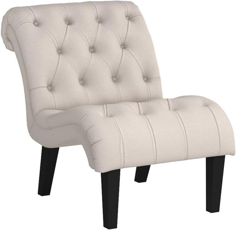 Accent Chairs for Living Room Set of 2 Upholstered Tufted Bedroom Chairs Curved Armless Side Chairs with Wood Legs Linen Fabric