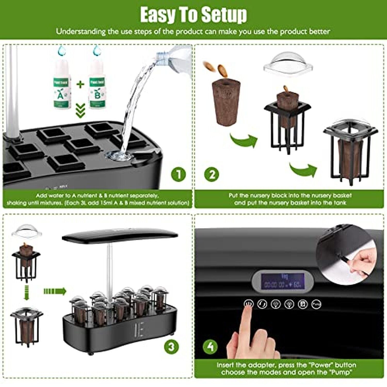 Large Tank Hydroponics Growing System 12 Pods, Herb Garden Kit Indoor with Gr...