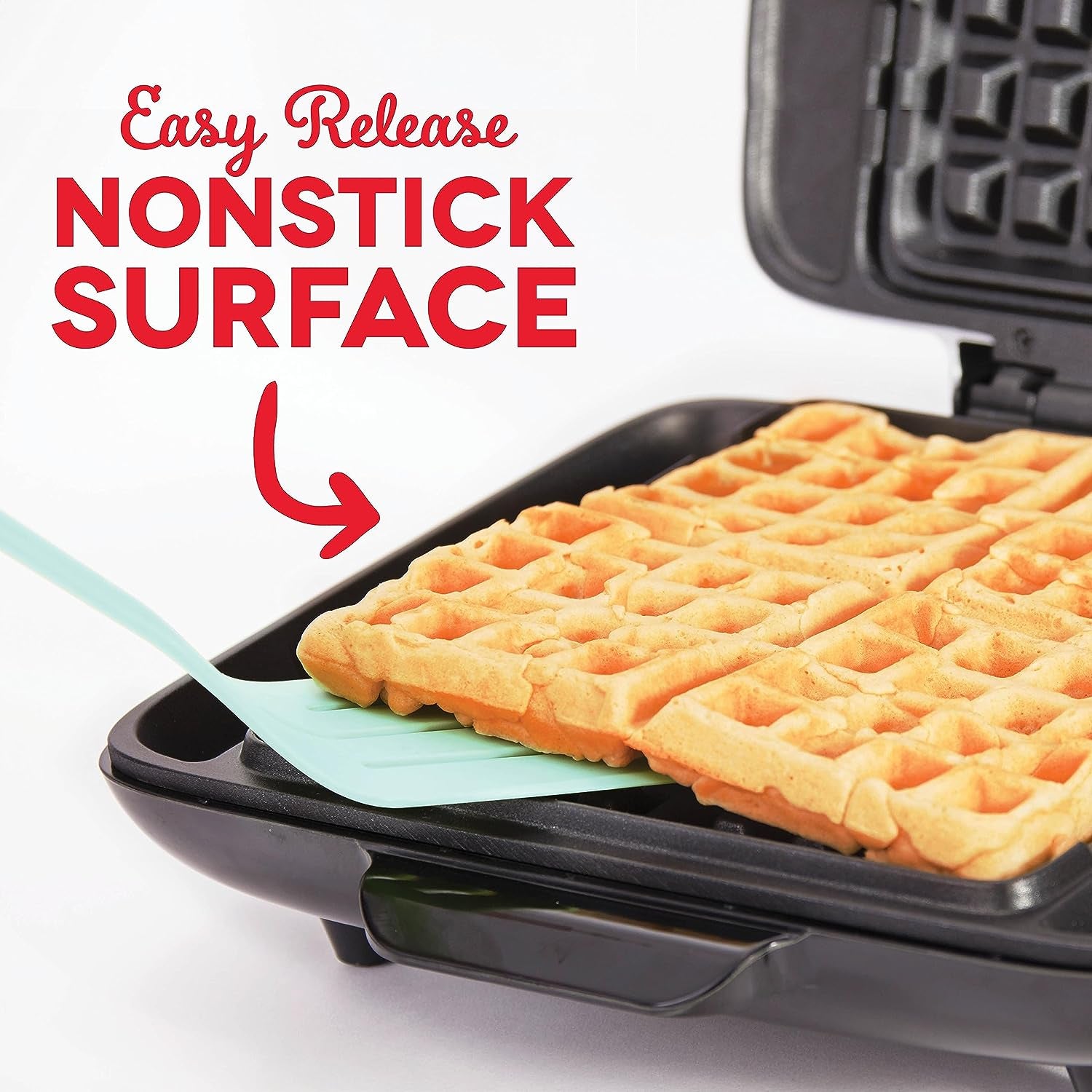 Deluxe No-Drip Belgian Waffle Iron Maker Machine 1200W + Hash Browns, or Any Breakfast, Lunch, & Snacks with Easy Clean, Non-Stick + Mess Free Sides, Red