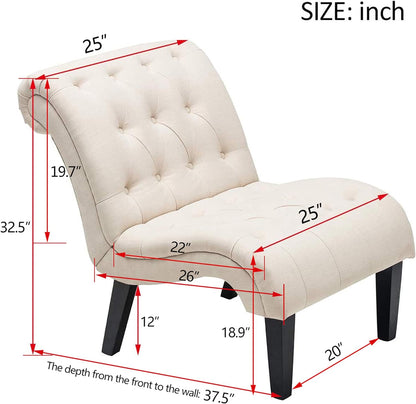 Accent Chairs for Living Room Set of 2 Upholstered Tufted Bedroom Chairs Curved Armless Side Chairs with Wood Legs Linen Fabric