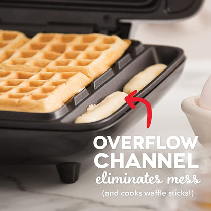 Deluxe No-Drip Belgian Waffle Iron Maker Machine 1200W + Hash Browns, or Any Breakfast, Lunch, & Snacks with Easy Clean, Non-Stick + Mess Free Sides, Red