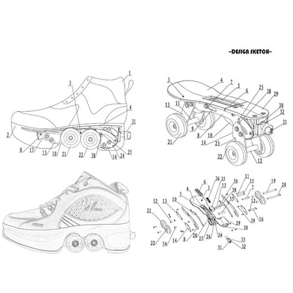 Deformation Roller Shoes 4 Wheels